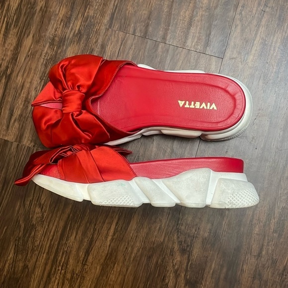 Revolve VIVETTA Red satin Bow chunky Sandals 40 9 - Picture 5 of 15